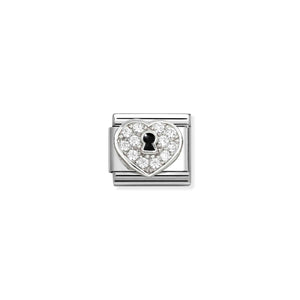COMPOSABLE CLASSIC LINK 330328/09 HEART WITH KEY HOLE IN 925 SILVER & WHITE CZ