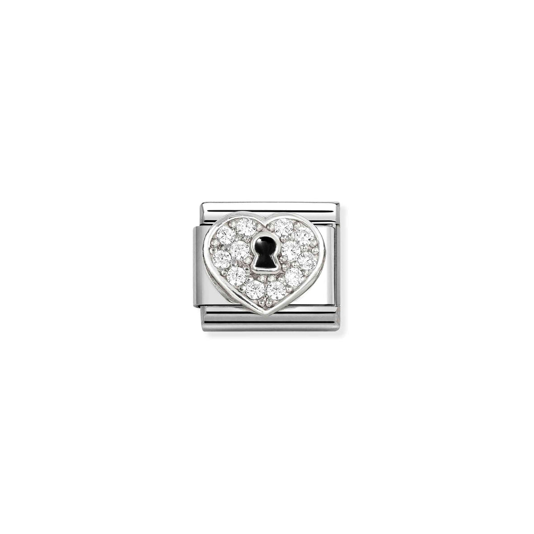 COMPOSABLE CLASSIC LINK 330328/09 HEART WITH KEY HOLE IN 925 SILVER & WHITE CZ