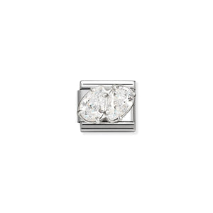COMPOSABLE CLASSIC LINK 330329/09 WHITE TWIN CZ TEARDROPS IN SILVER