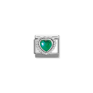 COMPOSABLE CLASSIC LINK 330606/004 FACETED GREEN CZ HEART IN 925 SILVER