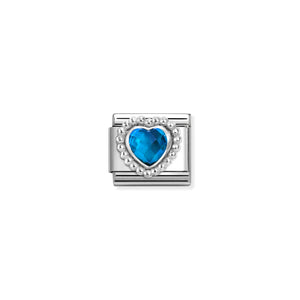 COMPOSABLE CLASSIC LINK 330606/007 FACETED BLUE CZ HEART IN 925 SILVER