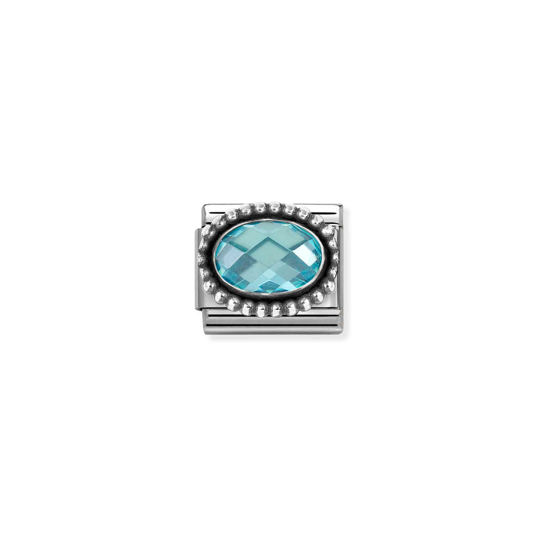 COMPOSABLE CLASSIC LINK 330607/006 OVAL FACETED LIGHT BLUE CZ IN 925 SILVER