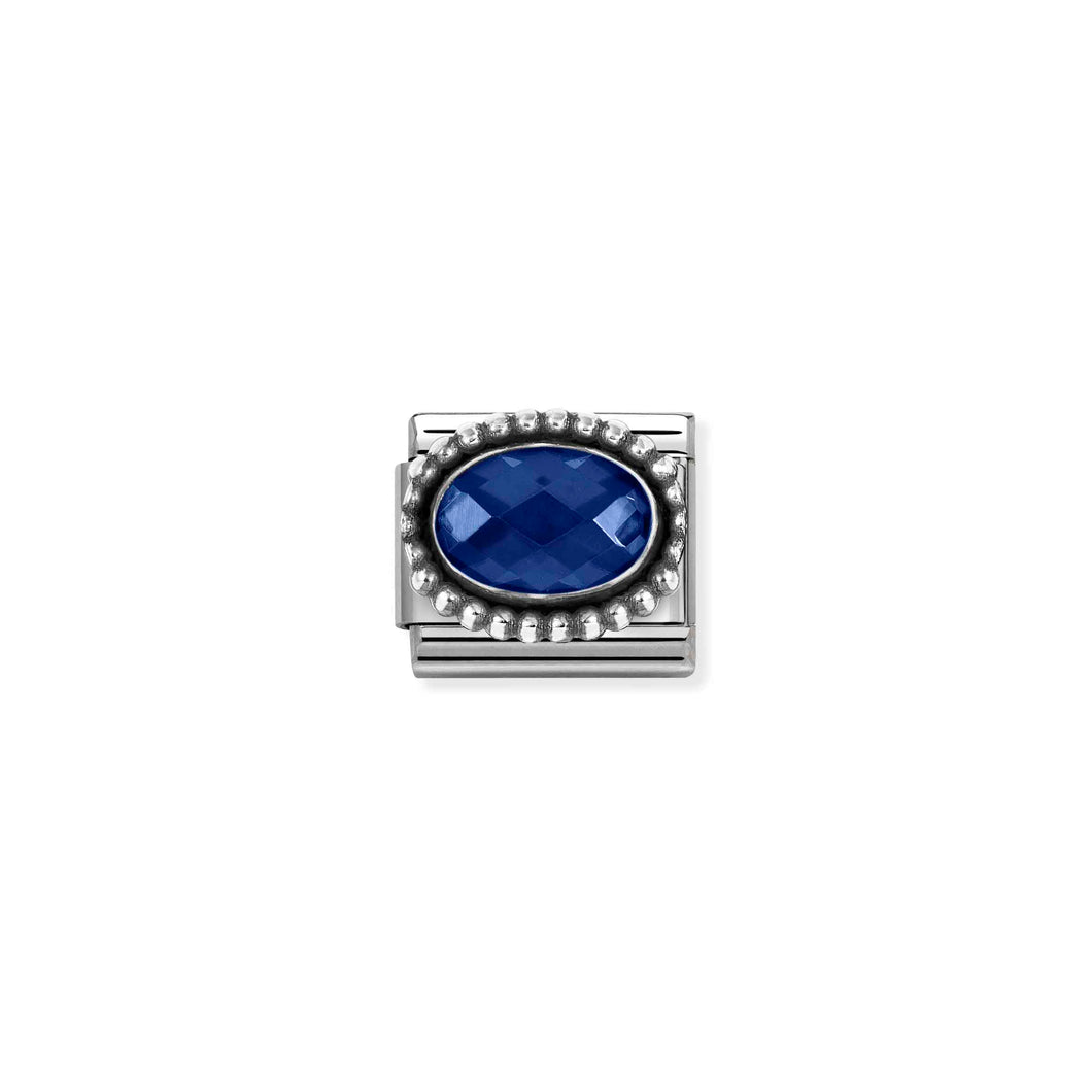 COMPOSABLE CLASSIC LINK 330607/007 OVAL FACETED DARK BLUE CZ IN 925 SILVER