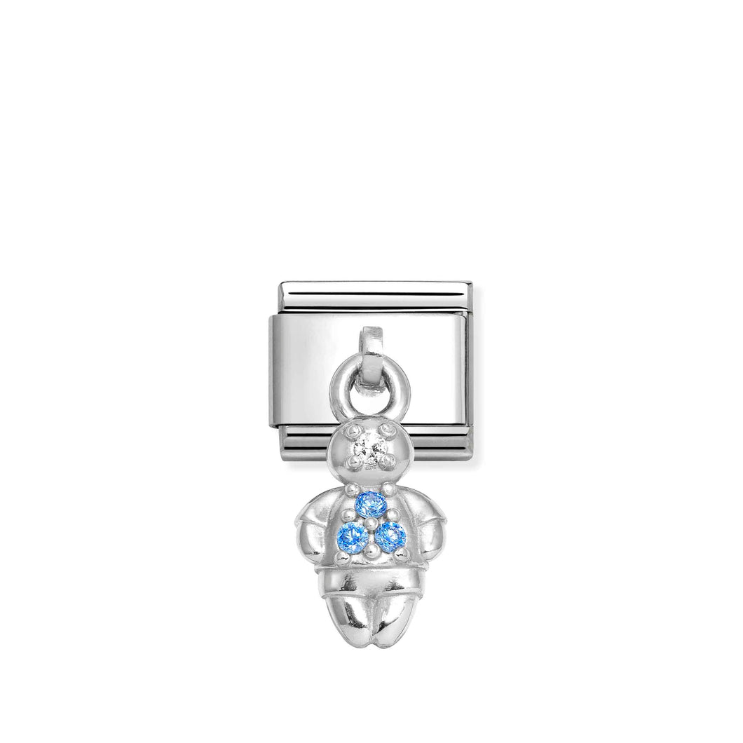 COMPOSABLE CLASSIC LINK 331800/29 BOY CHARM WITH LIGHT BLUE CZ IN 925 SILVER