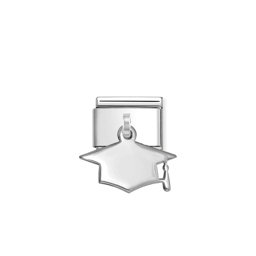COMPOSABLE CLASSIC LINK 331801/11 GRADUATION HAT ENGRAVABLE PENDANT CHARM IN 925 SILVER