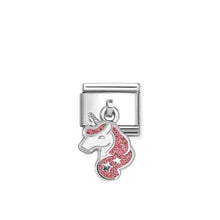 Load image into Gallery viewer, COMPOSABLE CLASSIC LINK 331805/20 UNICORN WITH PINK GLITTER PENDANT CHARM IN SILVER

