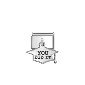 COMPOSABLE CLASSIC LINK 331811/10 GRADUATION HAT 'YOU DID IT' CHARM IN 925 SILVER