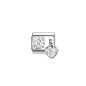 COMPOSABLE CLASSIC LINK 331817/15 PAVÉ HEARTS CHARM IN SILVER AND CZ
