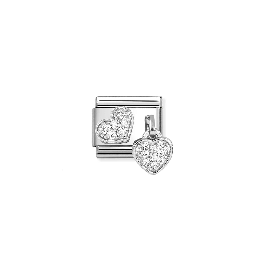 COMPOSABLE CLASSIC LINK 331817/15 PAVÉ HEARTS CHARM IN SILVER AND CZ