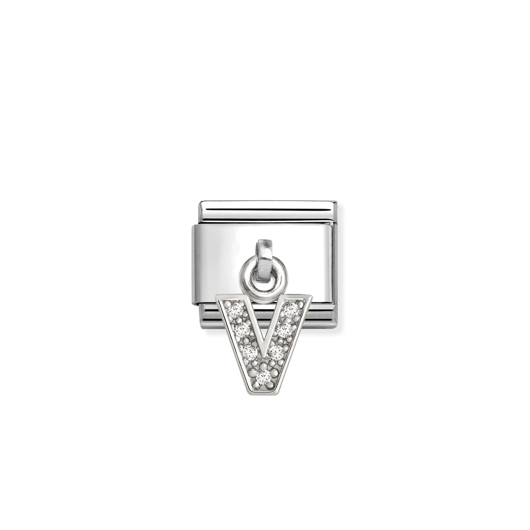 COMPOSABLE CLASSIC LINK 331818/22 LETTER V CHARM IN SILVER AND CZ