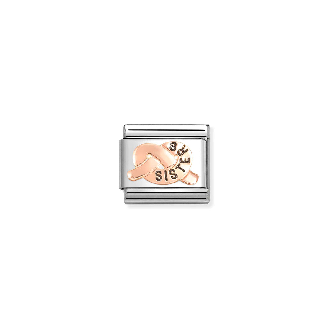 COMPOSABLE CLASSIC LINK 430202/38 SISTERS KNOT 9K ROSE GOLD AND BLACK ENAMEL
