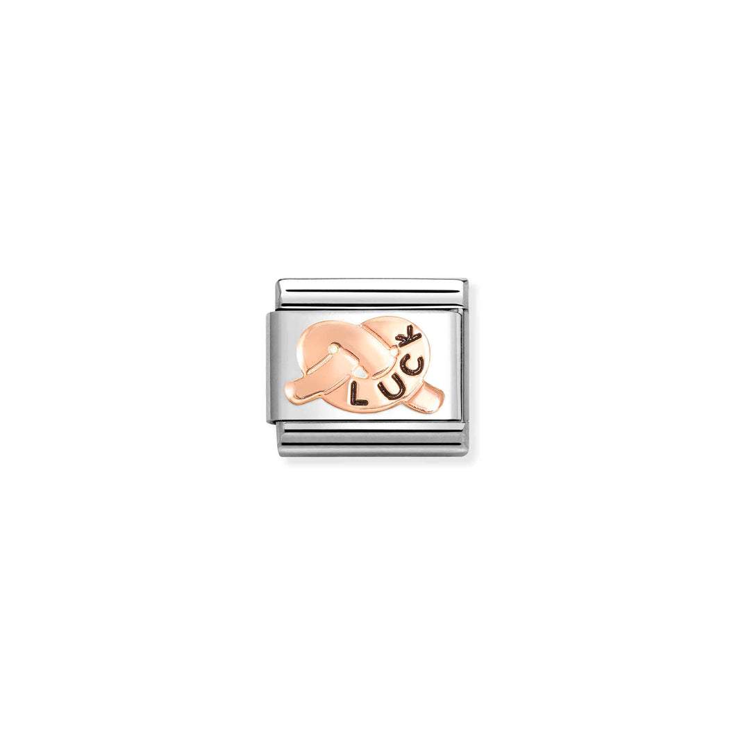 COMPOSABLE CLASSIC LINK 430202/40 LUCK KNOT 9K ROSE GOLD AND BLACK ENAMEL