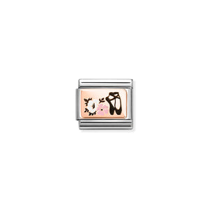 COMPOSABLE CLASSIC LINK 430204/05 BALLET SHOES WITH FLOWERS IN 9K ROSE GOLD & ENAMEL