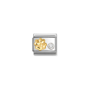 COMPOSABLE CLASSIC LINK 630301/03 FOUR LEAF CLOVER IN 18K GOLD, SILVER & CZ