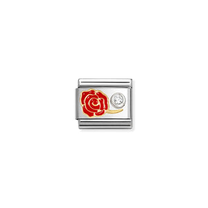 COMPOSABLE CLASSIC LINK 630302/06 RED ROSE IN 18K GOLD, SILVER, ENAMEL & CZ