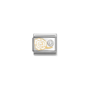 COMPOSABLE CLASSIC LINK 630302/07 WHITE ROSE IN 18K GOLD, SILVER, ENAMEL & CZ