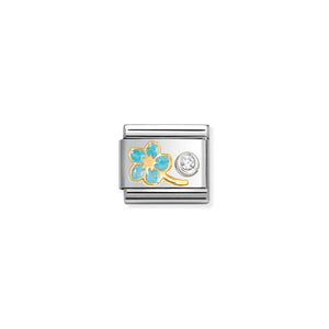 COMPOSABLE CLASSIC LINK 630302/09 BLUE FORGET ME NOT IN 18K GOLD, SILVER, ENAMEL & CZ