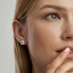 DOMINA STUD EARRINGS SILVER WITH WHITE PAVÉ CZ SQUARE 240407/036