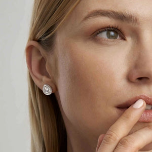 DOMINA STUD EARRINGS SILVER WITH WHITE PAVÉ CZ TEAR DROP 240407/015