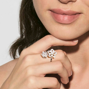 SWEETMADAME SILVER & ROSE GOLD RING 242002/011 FLOWERS WITH CZ
