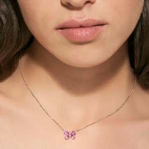 SHINE ME UP SILVER NECKLACE 241902/009 PINK & WHITE BOW CZ PENDANT