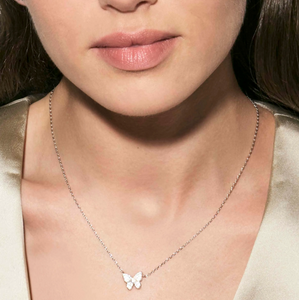 SWEETMADAME SILVER NECKLACE 242009/040 BUTTERFLY WHITE CZ PENDANT