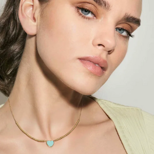 EMOSFERE STAINLESS STEEL NECKLACE 134204/002 HEART WITH AQUA ENAMEL