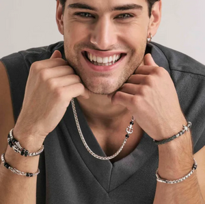 ATLANTE STAINLESS STEEL BRACELET 027506/063 ANCHOR BLACK AGATE