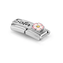 Load image into Gallery viewer, COMPOSABLE CLASSIC DOUBLE LINK 330734/15 SISTER WITH PINK FLOWER IN 925 SILVER

