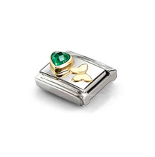 Load image into Gallery viewer, COMPOSABLE CLASSIC LINK 030613/15 GREEN CZ HEART &amp; BUTTERFLY IN 18K GOLD
