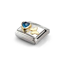 Load image into Gallery viewer, COMPOSABLE CLASSIC LINK 030613/16 BLUE CZ HEART &amp; BUTTERFLY IN 18K GOLD
