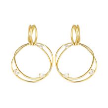 Load image into Gallery viewer, MY REBEL ART EARRINGS 242812/012 ORGANIC GOLD CIRCLE &amp; WHITE CZ
