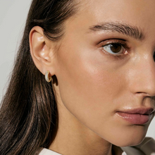 Load image into Gallery viewer, SIREN DREAM EARRINGS 243322/012 WHITE PAVÉ SET CZ HOOPS IN GOLD
