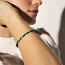 Load image into Gallery viewer, SIREN DREAM OPEN BANGLE 243309/045 GOLD, MALACHITE &amp; WHITE CZ
