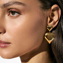 Load image into Gallery viewer, WEAR &amp; STYLE EARRINGS 134515/006 GOLDEN LARGE HEART PENDANTS
