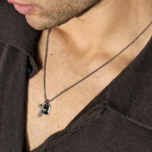 Load image into Gallery viewer, BOLD STEEL NECKLACE 133213/007 CROSS WITH CZ &amp; BLACK ENAMEL
