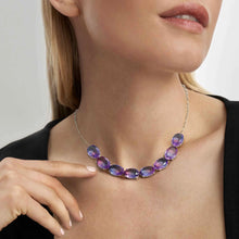 Load image into Gallery viewer, SYMBIOSI NECKLACE 240805/028 SILVER WITH LARGE PINK AND PURPLE TWO-TONE STONES
