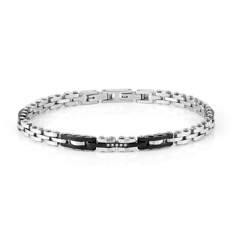 STRONG MEN'S BRACELET 028301/003 STEEL WITH BLACK CERAMIC, PVD & CZ