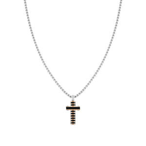 STRONG DIAMOND NECKLACE 028303/029 BLACK & ROSE GOLD PVD CROSS