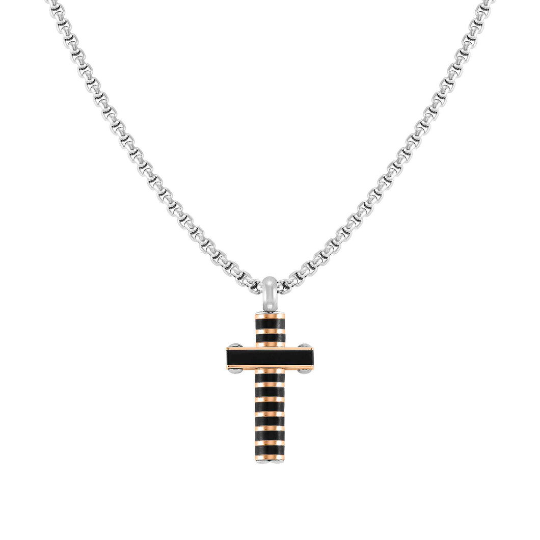 STRONG DIAMOND NECKLACE 028303/029 BLACK & ROSE GOLD PVD CROSS