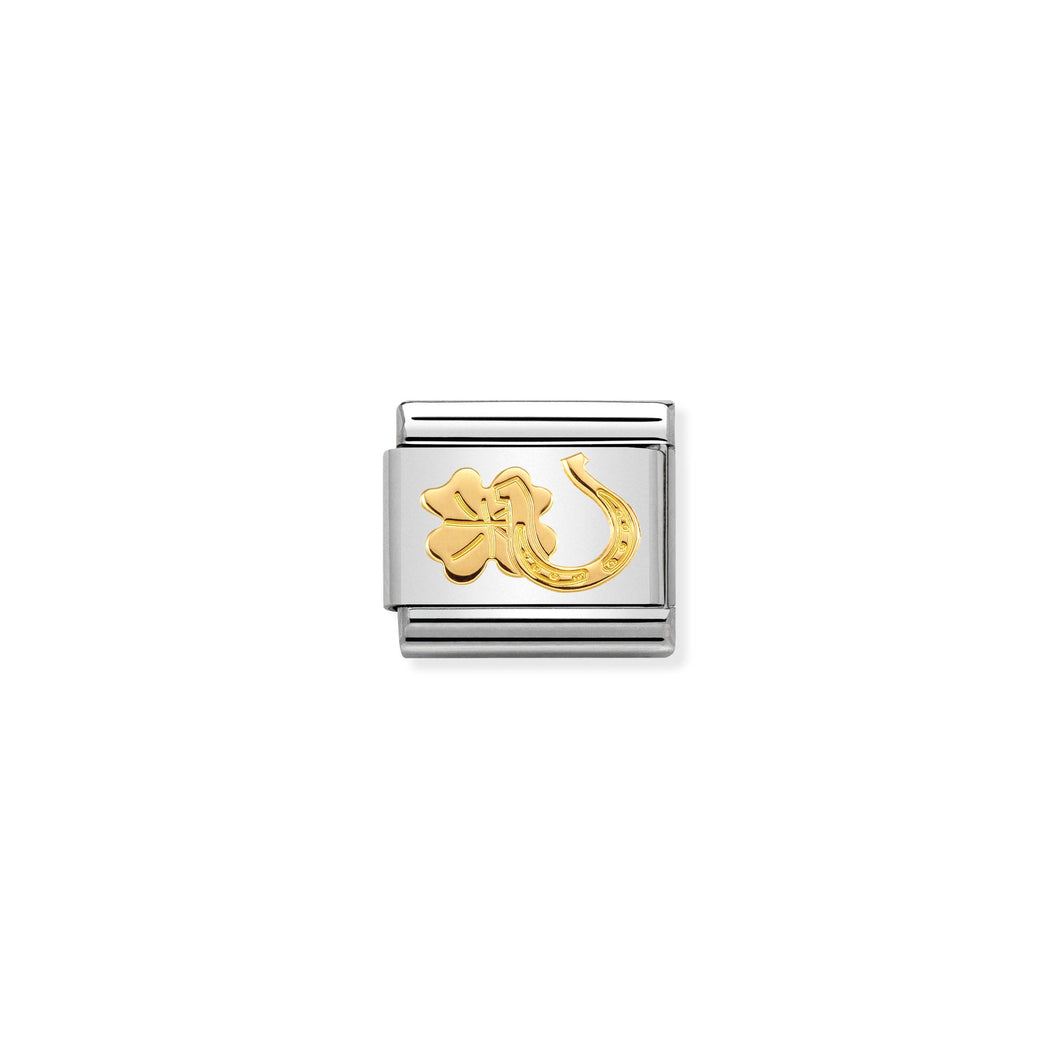 COMPOSABLE CLASSIC LINK 030149/34 HORSESHOE AND FOUR LEAF CLOVER IN 18K GOLD