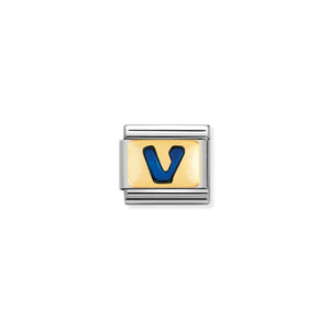 COMPOSABLE CLASSIC LINK 030201/22 BLUE LETTER V IN 18K GOLD & ENAMEL