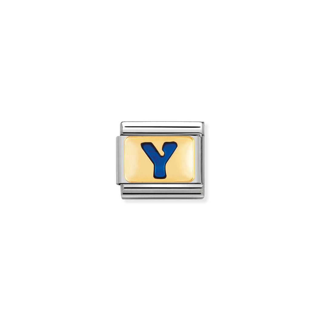 COMPOSABLE CLASSIC LINK 030201/25 BLUE LETTER Y IN 18K GOLD & ENAMEL