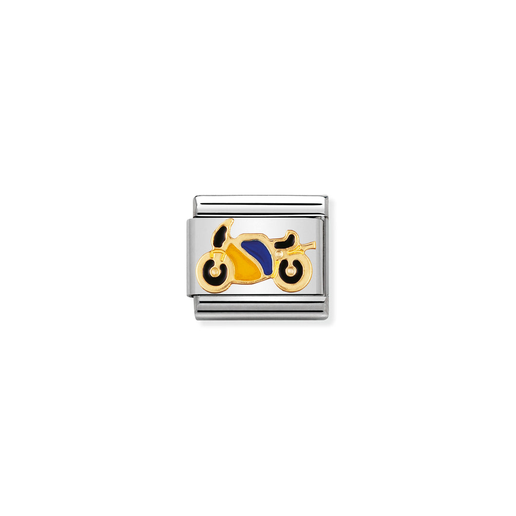 COMPOSABLE CLASSIC LINK 030203/40 YELLOW AND BLUE MOTORBIKE IN 18K GOLD & ENAMEL