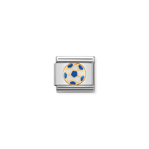 COMPOSABLE CLASSIC LINK 030204/13 WHITE AND LIGHT BLUE BALL IN 18K GOLD & ENAMEL