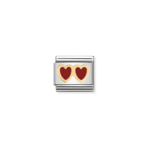 COMPOSABLE CLASSIC LINK 030207/02 RED DOUBLE HEART IN 18K GOLD & ENAMEL