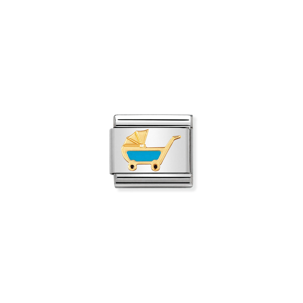 COMPOSABLE CLASSIC LINK 030208/48 BLUE PRAM IN 18K GOLD AND ENAMEL