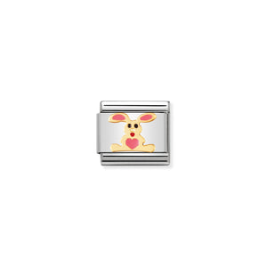 COMPOSABLE CLASSIC LINK 030212/01 PINK RABBIT IN 18K GOLD AND ENAMEL