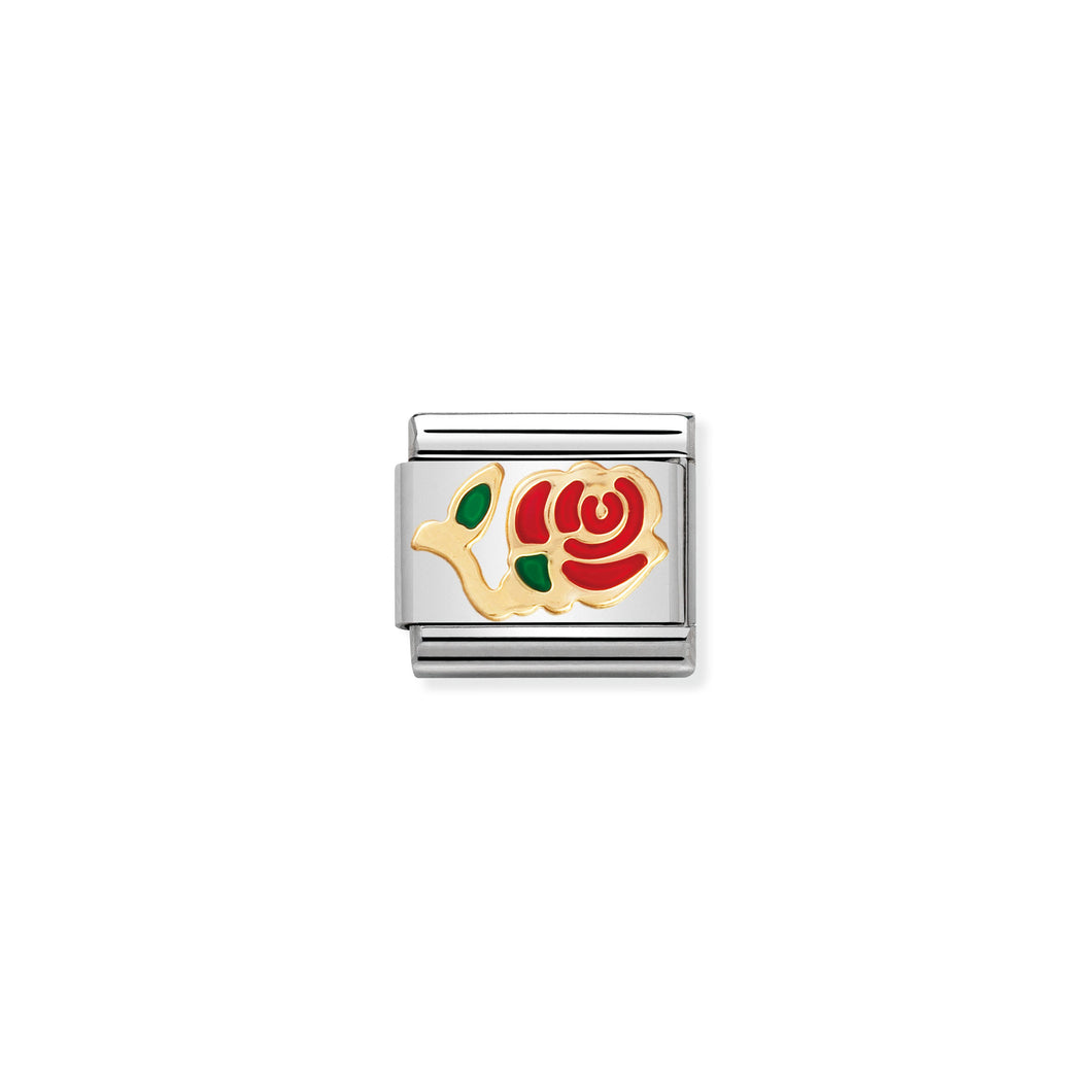 COMPOSABLE CLASSIC LINK 030214/01 RED ROSE IN 18K GOLD AND ENAMEL