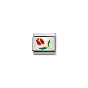 COMPOSABLE CLASSIC LINK 030214/10 RED TULIP IN 18K GOLD AND ENAMEL